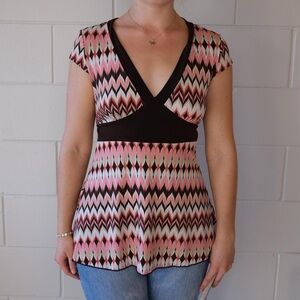BCX Pink and Brown Chevron Blouse